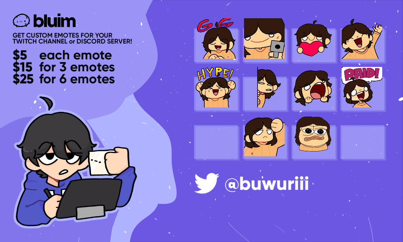 Bluim: Emote Commissions fiverr banner, 2023